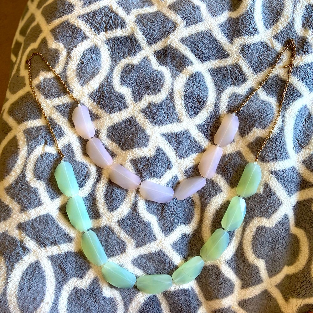 Pink and mint necklace with gold chain